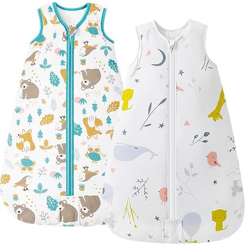 Mosebears Sleep Sack Baby Winter Wearable Blanket with 2-Way Zipper,2.5 TOG Cotton Sleep Sack Unisex (2 Pack, 18-24 Months)