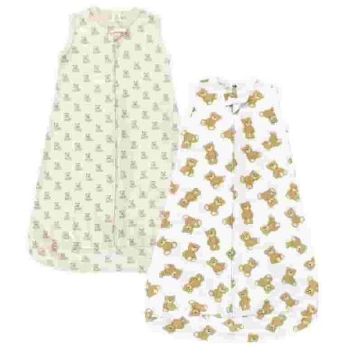 Hudson Baby Cotton Long-Sleeve Wearable Sleeping Bag, Sack, Blanket, Teddy Bear Sleeveless, 0-3 Months