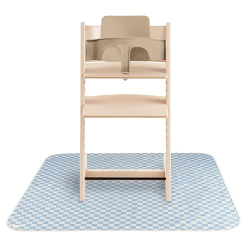 mushie Baby Splat Mat 42.5x42.5 Inch (Blue Check) | Water Resistant for Under High Chair and Infant Play