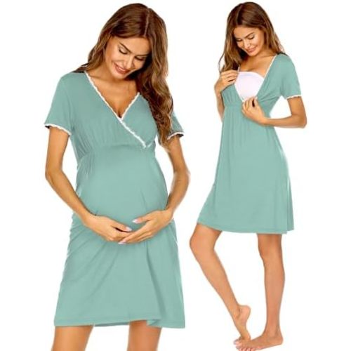Ekouaer Nursing Nightgown Delivery and Labor Gown for Hospital Short Sleeve Maternity Breastfeeding Dress