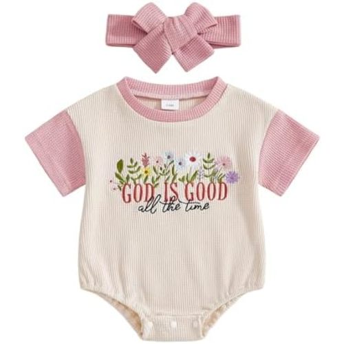 Baby Girl Christian Clothes God is Good Embroidery Bubble Romper Waffle Short Sleeve T-Shirt Bodysuit Summer Outfits