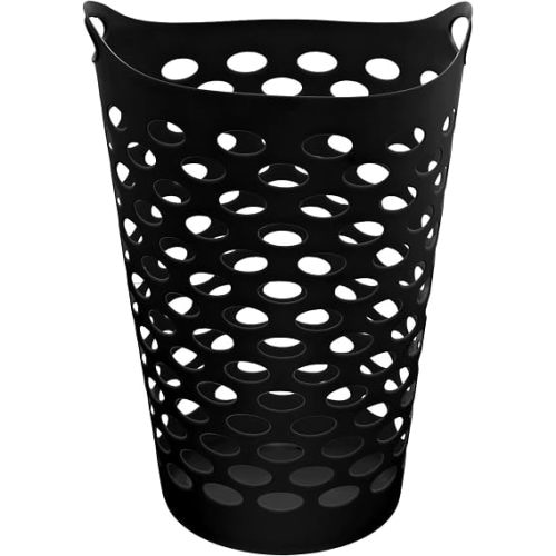 Cesta de lavandería de plástico redonda negra con asa, gran capacidad