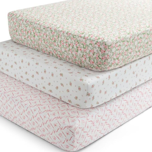 Delta Children Fitted Crib Sheets for Girls and Boys - Crib Sheet for Standard Crib and Toddler Mattresses - 28x52 Inch (Pack of 3), Pink Floral