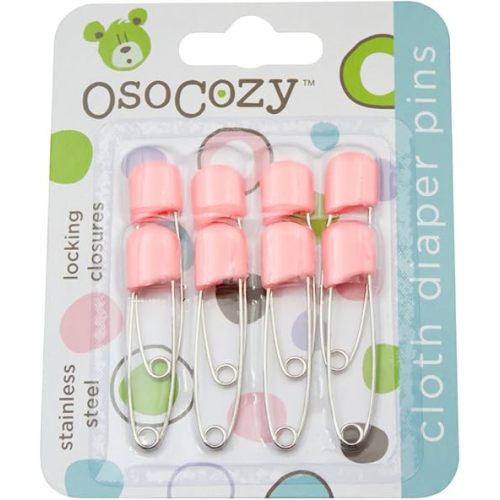 OsoCozy Diaper Pins - {Pink} - Sturdy, Stainless Steel Diaper Pins with Safe Locking Closures - Use for Special Events, Crafts or Colorful Laundry Pins , 8 Count (Pack of 1)