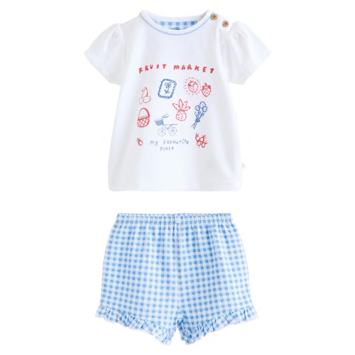 Kids' Fruit Market Embroidered T-Shirt & Gingham Shorts Set