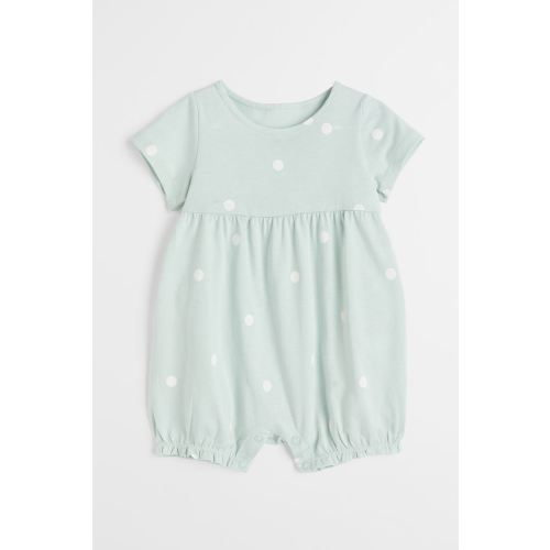Short-sleeved Romper Suit, Light turquoise/dotted