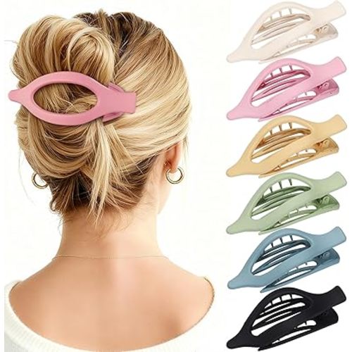 Flat Hair Clips for Women - 6 PCS French Flat Claw Clips Medium Hair Clips for Girls Large Hair Claw Clips for Thick or Thin Hair Strong Hold No Slip Hair Accessories for women (Light Colorful)
