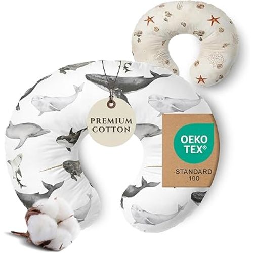 Pobibaby 1-Pack Premium Nursing Pillow Cover - Ultra Soft & Stretchy 96% Cotton, Breastfeeding Pillow Cover for Baby Boys and Girls (Seaside)