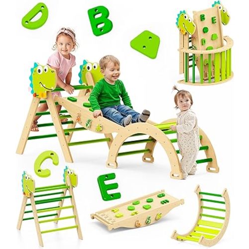Pikler Triangle Set, 11-in-1 Montessori Climbing Toy for Toddlers, Foldable Wooden Indoor Jungle Gym & Playground Climber for Learning and Motor Skills (18 Months–7 Years)