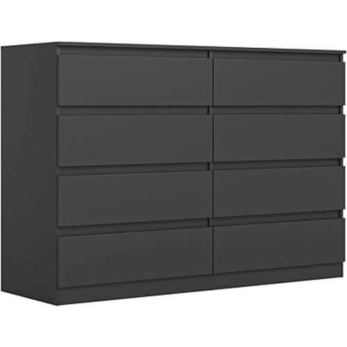 Vibe & Dine 8 Drawer Double Dressser, Modern Chest of Drawers with Wide Storage for Closet, Bedroom, Living Room, Black