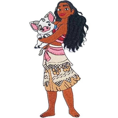 Hawaiian Cartoon Princess with Pua 4.75" Tall Embroidered Iron on Patch