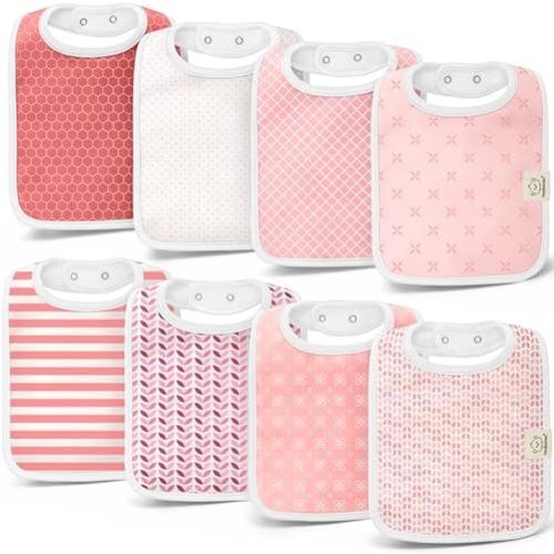 KeaBabies 8-Pack Organic Baby Bibs for Boys, Girls Drool Bibs (Blush)
