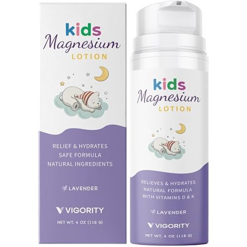 Magnesium Lotion for Kids & Babies Sleep - Bedtime Calming Body Cream with Natural Ingredients, Lavender Oil, Shea Butter & Multi Vitamins - Topical Magnesium Soothing Relief, Promotes Relaxation