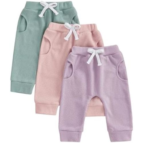 allshope Toddler Baby Girl Fall Pants Active Jogger Casual Athletic Trousers Solid Color Pocket Elastic Waist Harem Bottoms