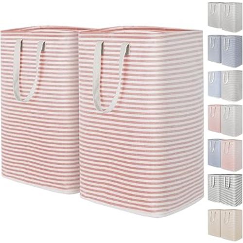 Lifewit 2 Pack Laundry Hamper Large Collapsible Laundry Baskets, Freestanding Waterproof Clothes Hamper with Easy Carry Handles in Laundry Room Bedroom Bathroom College Dorm, Pink, 2 x 80L