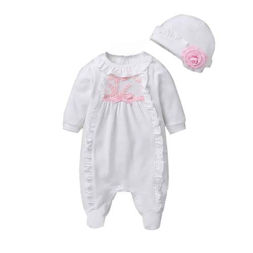 Youmylove Newborn Infant Baby Girls Fashion Lace Patchwork Romper Jumpsuit Clothes+ Hat Set Leisure Sports Tracksuit For 0-3 Months