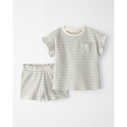Toddler Girl 2-Piece Organic Cotton Waffle Knit Top & Short Set in Stripes - Little Planet | Carter's