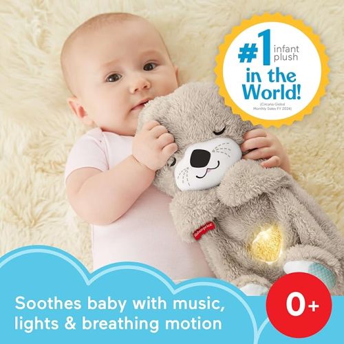 Fisher-Price Baby Toy Soothe 'n Snuggle Otter Portable Plush Sound Machine with Music Lights & Breathing Motion for Newborns 0+ Months