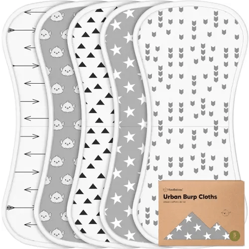 Organic Burp Cloths Baby Boy & Girl - 5-Pack Super Absorbent Cotton Burping Cloths for Babies, Soft & Plush Newborn Spit Up Rags, Infant Towels for Milk Spit Up, Unisex, Large 21" x 10" (Grayscape)