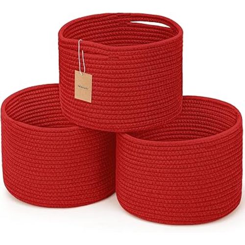 Small Rope Baskets for Storage, Baskets for Gifts Empty, Cute Round Woven Basket, Decorative Shelf Baskets 9.82×9.82×7.1", Cotton Toy Basket Storage Bins for Organizer 3 Packs