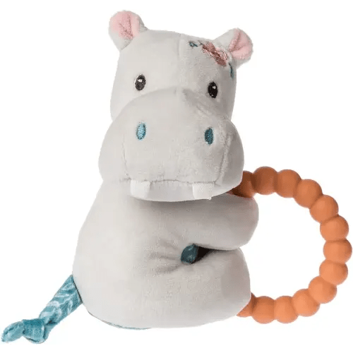 Mary Meyer Soft Baby Rattle with Soothing Teether Ring, 6-Inches, Jewel Hippo