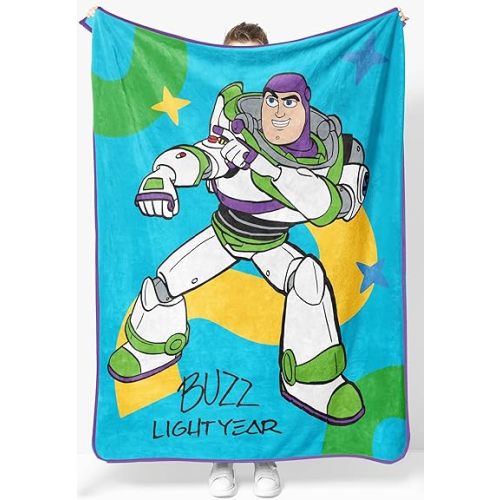Jay Franco Plush Throw Blanket – 46" x 60" Inch Cartoon Kids Soft & Cozy Fleece Throw for Bedroom & Couch Décor, Official Licensed Product, Blue - Toy Story Buzz