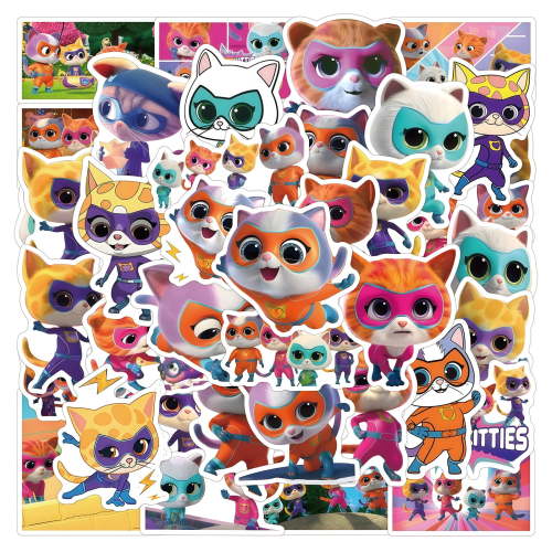 50 PCS For Super Kitties Cartoon Water Bottle Vinyl Waterproof Laptop Stickers, Suitable for Laptop, Phone, Water Bottles, Computer Cars for Teens Adults