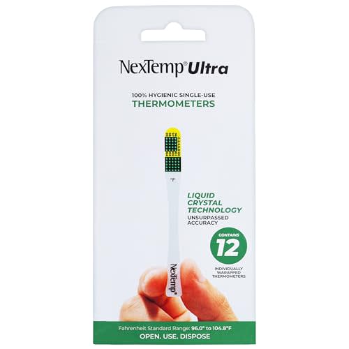 NexTemp Ultra Disposable Thermometer (12-Pack, Fahrenheit) — Oral Thermometer for Adults, Single Use, Battery Free, Hygienic, High Accuracy Readings in 1 Minute, for Home, Clinic & Travel