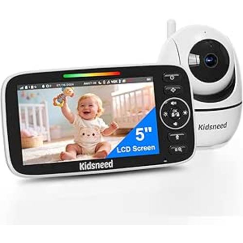 Kidsneed Baby Monitor with Camera and Audio - 5 inch 720P Video Baby Monitor, No WiFi, 48H Battery Life, Night Vision, Two Way Talk, Remote Pan Tilt Zoom, Thermal Monitor，1000 ft Range（530）