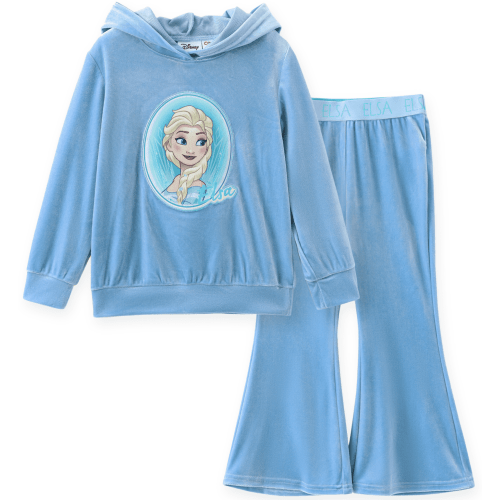 Disney Frozen Girls Sweatshirts Elsa Character Graphic Hoodie and Pants Blue Velvet 2 Pieces Sets Sizes 2-6