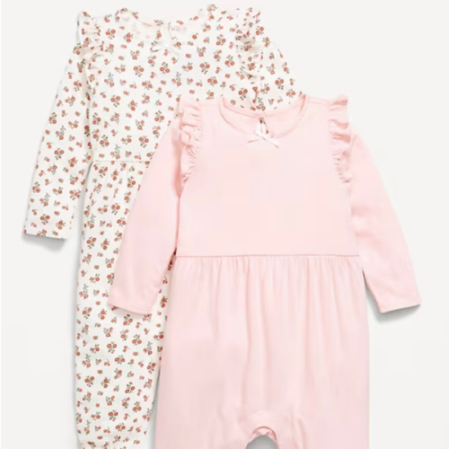 Printed Long-Sleeve Ruffle-Trim One-Piece 2-Pack for Baby | Old Navy