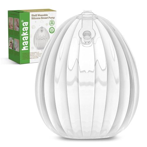 haakaa Shell Wearable Silicone Breast Pump - Silicone Hands Free Breast Pump - Passive Breast Milk Collector Shell for Newborns - Breastfeeding Essentials - 4oz/120ml,1 Count