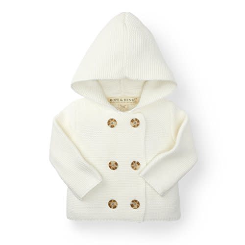 Hope & Henry Layette Baby Long Sleeve Button Front Hooded Sweater