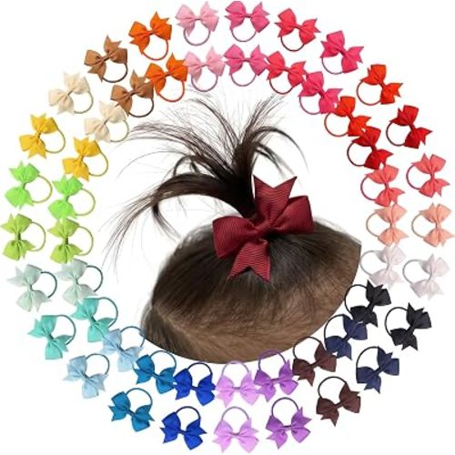 CÉLLOT Baby Hair Ties with Bows,50pcs 2 inch Baby Hair Bow Ponytail Holders