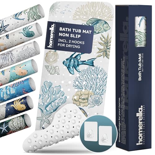 Bathtub Mat Non Slip Anti Mold for Kids 40x16 - homerella® Bath Mat for Tub, BPA Free, Incl. 2 Hooks, Washable Shower Mat Non Slip Anti Mold, Shower Mats for Inside Shower, EU Certified