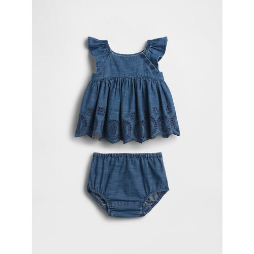 Baby Denim Eyelet Outfit Set - 6-12M