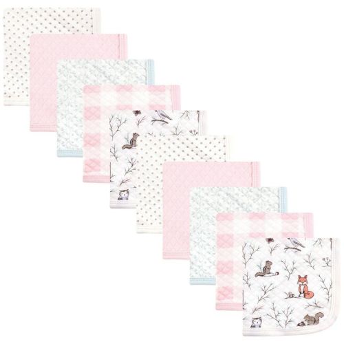 Hudson Baby Infant Girl Quilted Cotton Washcloths, Enchanted Forest, One Size
