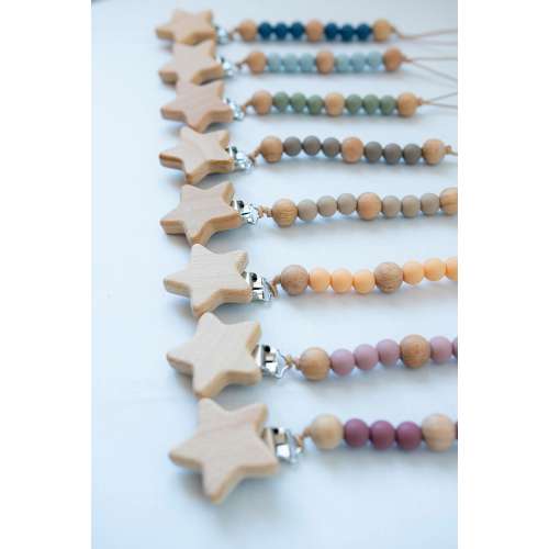 Star Wood Silicone Baby Pacifier Clip, Baby Shower Gift