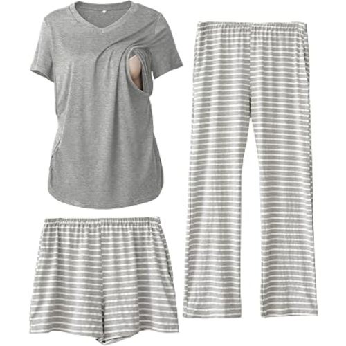 Rnxrbb 3 Piece Maternity Nursing Pajamas Set for Women Postpartum Pjs