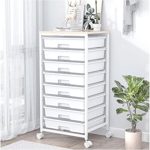 SYKIARIOL Rolling Storage Cart with Drawers, 8 Drawers Utility Cart,White