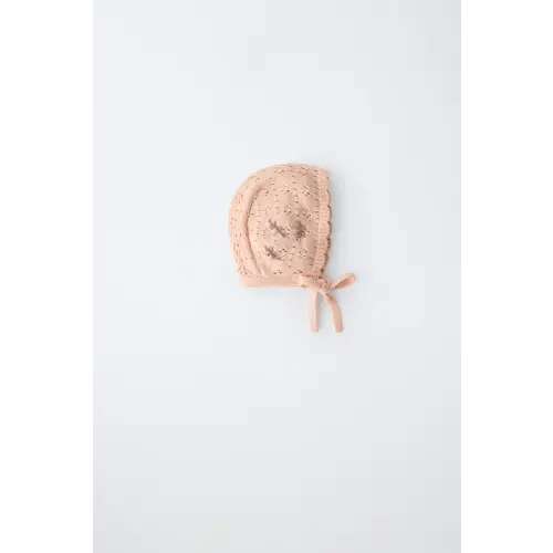 EMBROIDERED FLOWER OPENWORK BONNET - Peach | ZARA United States