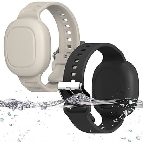 [2 Pack] Silicone Bracelet for Tile Mate 2024, Waterproof Protective Hidden Holder for Tile Life360 Mate Tracker Silicone Tile Mate Accessories for Child/Teen/Elderly (Black & Oatmeal)