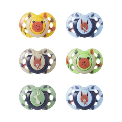 Tommee Tippee Fun Pacifier, 6-18 months, 6 pack with a symmetrical, BPA free silicone nipple