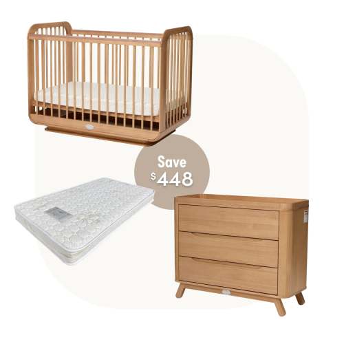 Ollie Cot with Theo Chest & Luxury Cot Mattress