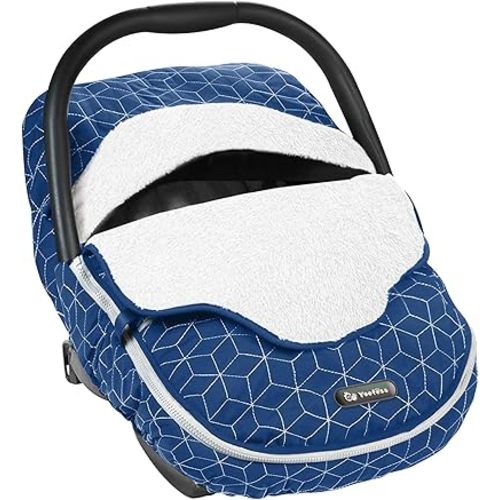 Yoofoss Baby Car Seat Cover - Winter Carseat Canopy Protects Baby from Cold Wind, Super Warm Plush Fleece Carrier Cover for Infant Boys & Girls (Blue)