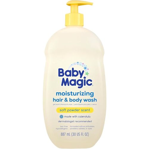 Baby Magic Moisturizing Hair & Body Wash Calendula & Coconut, Specially Formulated for Baby's Delicate Skin, Soft Powder Scent, Tear-Free, Hypoallergenic, Dermatologist Recommended, 30 Fl Oz