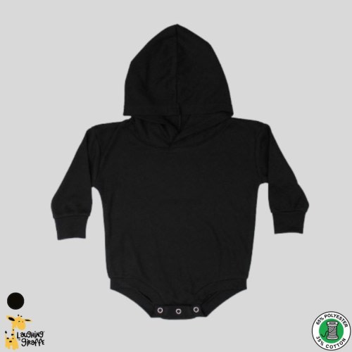 Laughing Giraffe Baby Hooded Bubble Rompers - BLACK - Long Sleeve | Polyester Cotton Blend - Sublimation - Embroidery