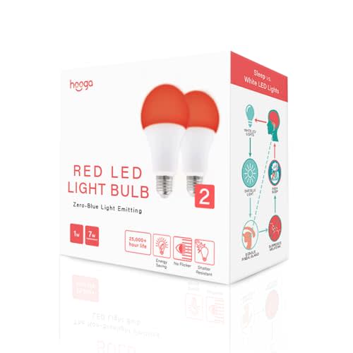Hooga Sleep Bulb, Blue Light Blocking Red Night Light. 625nm Red Bulb for Healthy Sleep. Baby Nursery. 1W LED, 7W Replacement 2-Pack