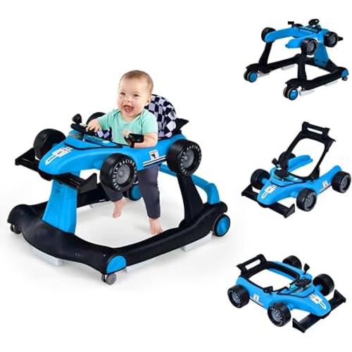 Amazon.com: HOMGX Baby Walker with Wheels, Convertible Baby Push Walker & Race Car Mode, Infant Activity Center with Music Box, 3 Heights & 2 Speeds, Foldable Walkers for 6-18 Months (Blue)