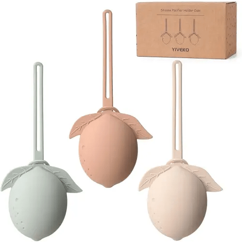 Silicone Pacifier Holder Case Binky Holder Baby Pacifier Case for Boys Girls Portable Silicone Paci Storage Pouch for Newborns 3 Pack-Ivory+Sage+Brown